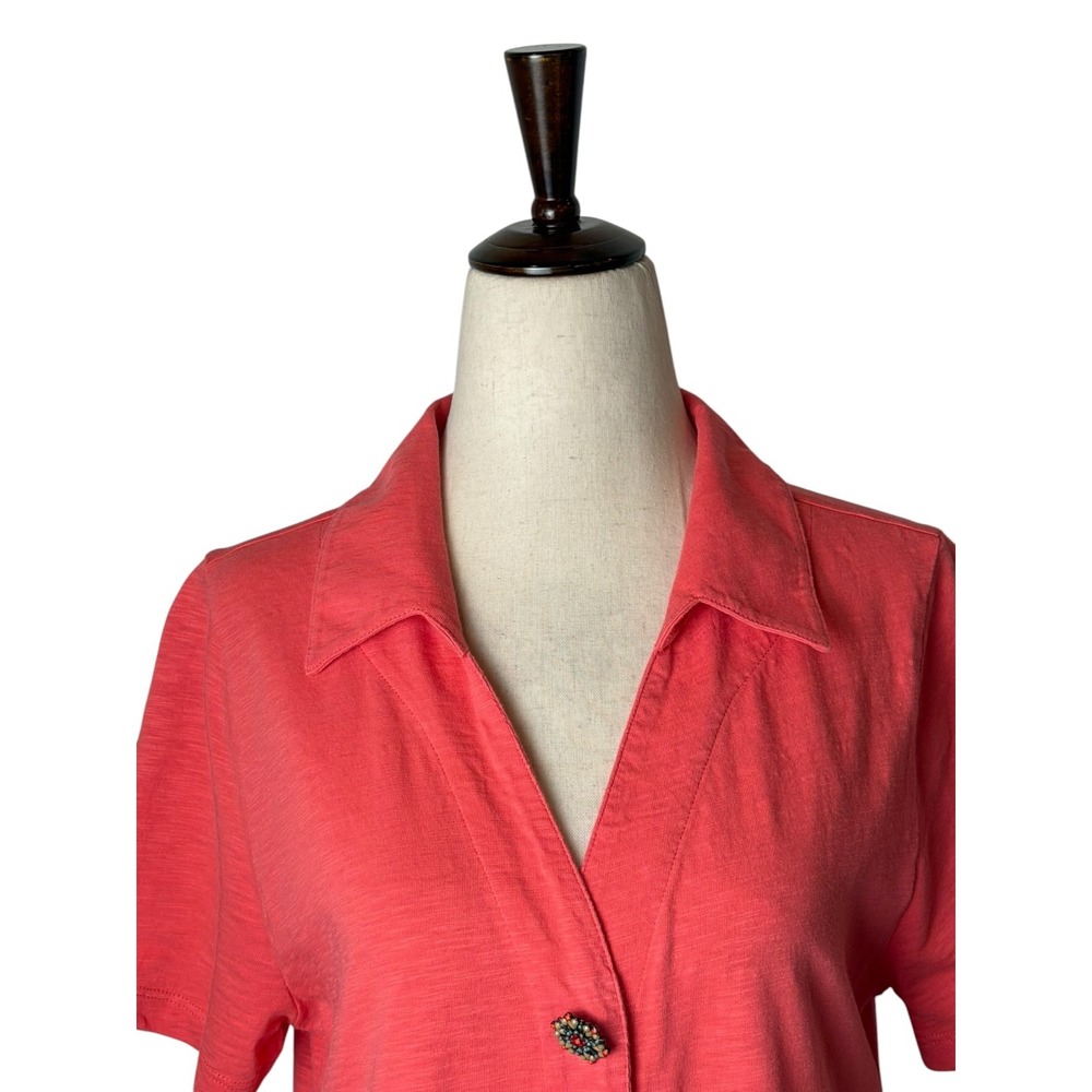 Soft Surroundings Danielle Button Dress Women Medium Pink Coral Slub Knit Boho - Picture 4 of 10